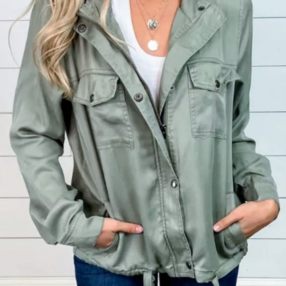 Utility Jacket with Drawstring Hem & Snap Buttons – Windproof